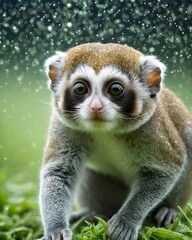 Obraz premium A glimmer green pygmy slow loris in a cosmic dust field
