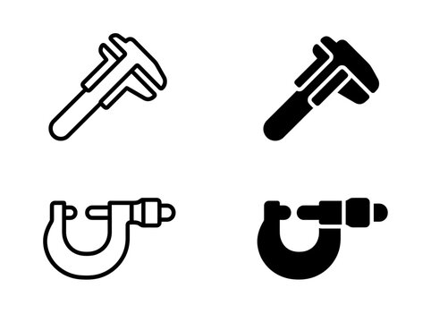 Calipers and micrometer measuring tools vector icons in black and white