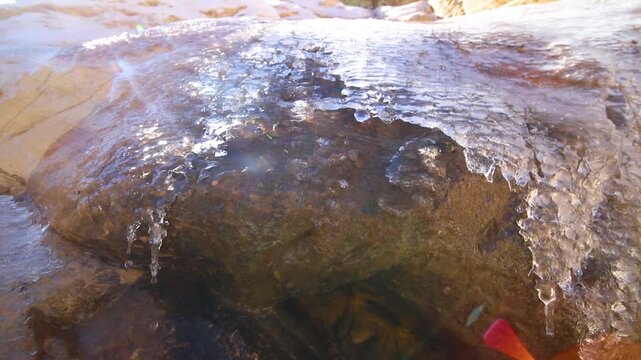 Ice Stream and Rock Texture in Calico Tanks Red Rock Nevada Winter Detail