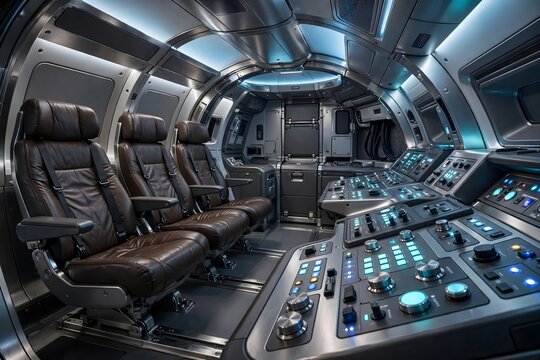 High-Tech Spacecraft Cabin and Control Panel