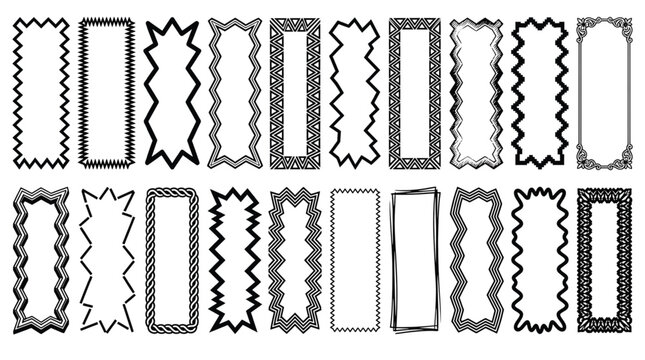 Set of black rectangular decorative border frames on white background