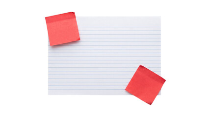 Clean white lined paper sheet featuring red sticky note pads at opposite corners. © NURAESHA