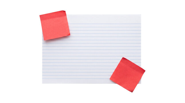 Clean white lined paper sheet featuring red sticky note pads at opposite corners.