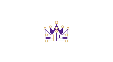 Fototapeta premium Tech Crown Logo with Circuit Board Lines and Nodes