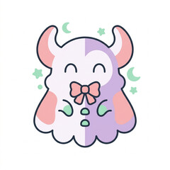 Fototapeta premium Kawaii Pastel Pink Ghost Monster Horns