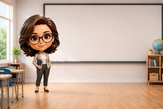 3D Teacher Character In A Modern Classroom