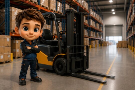 Warehouse Worker with Forklift in Storage Facility