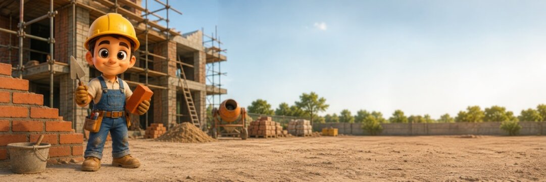Smiling Construction Worker at Building Site