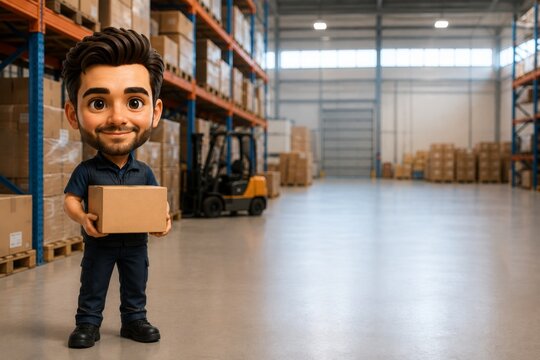 Smiling Warehouse Worker in an Industrial Warehouse
