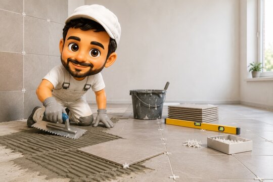 Tiler Working In A Bathroom