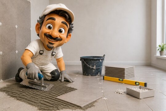 Smiling Tiler Working