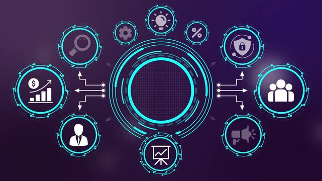 decision support system concept with futuristic digital interface showing business analysis and strategic planning elements. business intelligence solution visual representing data analysis, strategic