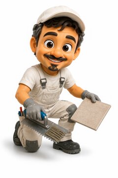 Smiling Tiler With Trowel And Tile