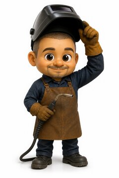 Cartoon Welder With Raised Welding Helmet