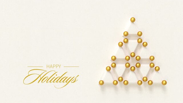 Christmas tree made from embossed paper triangles and golden baubles. English language Happy Holidays message appearing and dissolving. Loopable video