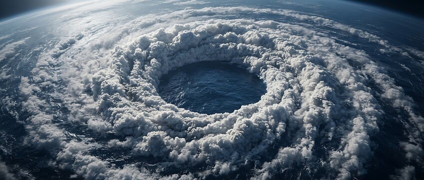blue planet earth in space , Giant Hurricane Eye View From Space Massive Tropical Cyclone Swirling Over The Ocean