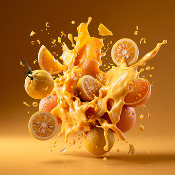 Citrus Splash: A vibrant explosion of fresh citrus fruit and splashing juice, creating a dynamic and refreshing composition that evokes summer refreshment.