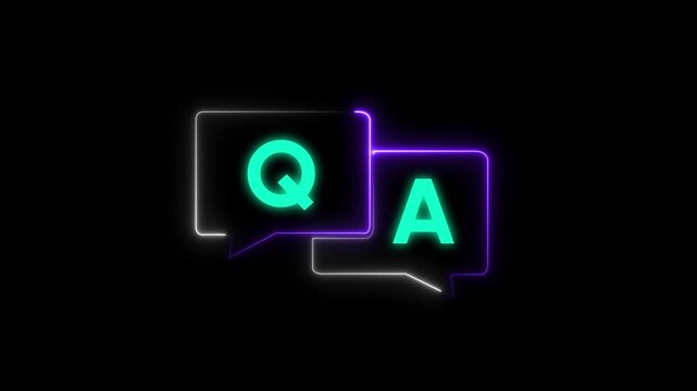 Neon q&a speech bubbles animation for faq and customer support