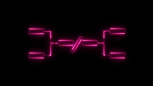 Neon pink tournament bracket infographic animation on black background