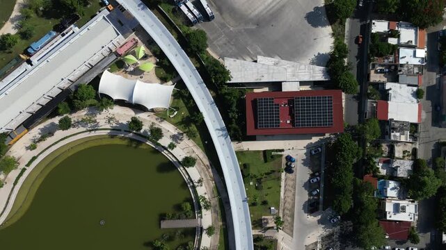 Aerial drone view of La Plancha public park in Merida Yucatan