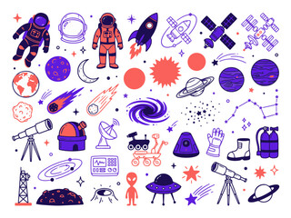 Cosmic exploration and space objects collection for science and fantasy themes © fachri