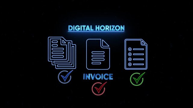 Digital invoice and document processing neon animation