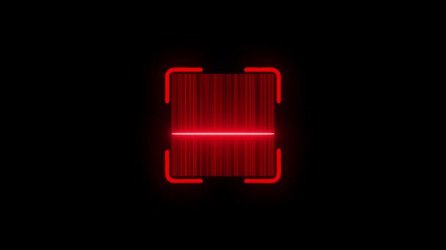 Red laser barcode scanner animation on black background
