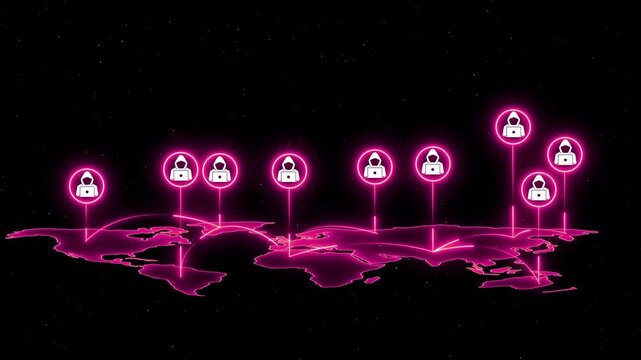 Global cyber attack and hacker network map animation