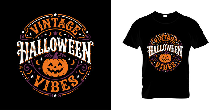 Vintage halloween vibes tshirt design with pumpkin illustration
