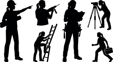 Fototapeta premium Construction worker silhouettes depict various tasks and roles within the building industry architect