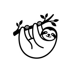 Naklejka premium Cute cartoon sloth hanging from a tree branch simple graphic art