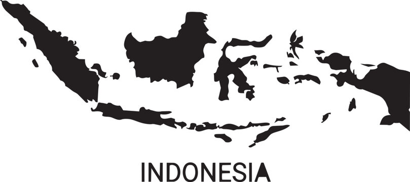 Indonesia map silhouette vector, black geographic archipelago outline, minimalist Indonesian island territory shape