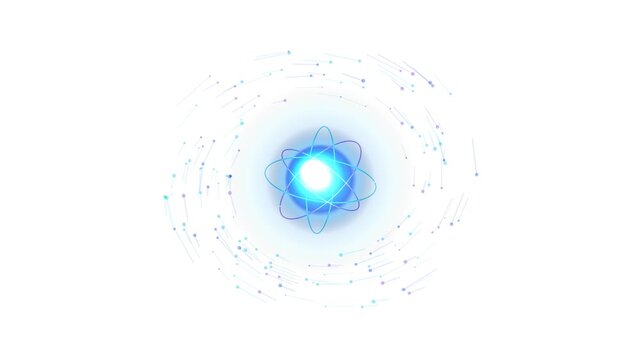 Abstract Glowing Atomic Energy Core with Swirling Particles Motion Graphic for Technology and Science Concepts
