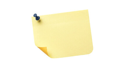 Yellow sticky note with blue push pin, blank adhesive memo pad on white background, office reminder paper with curled corner © Graphics Stock