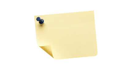 Yellow sticky note with blue push pin, blank adhesive memo pad on white background, office reminder paper with curled corner © Graphics Stock