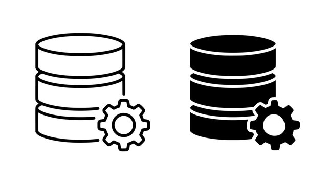 Database settings icon set, server management symbol vector illustration, solid and outline style for software UI, data storage and configuration concept