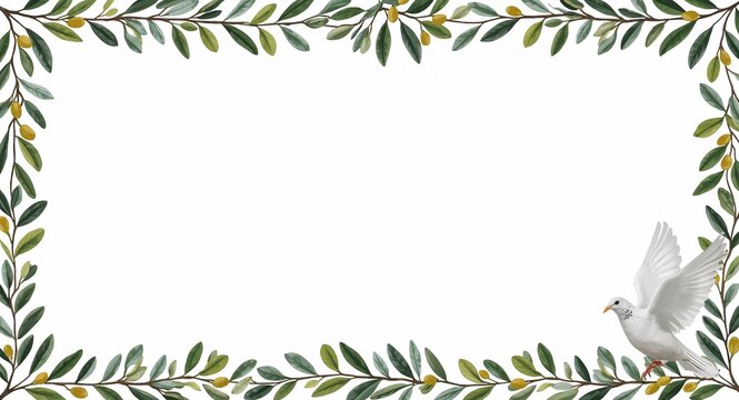 MLK Day border with symbolic olive branches and peace dove offering space for inspirational messages, MLK Day frame featuring symbolic olive branches and peace dove for inspirational messages