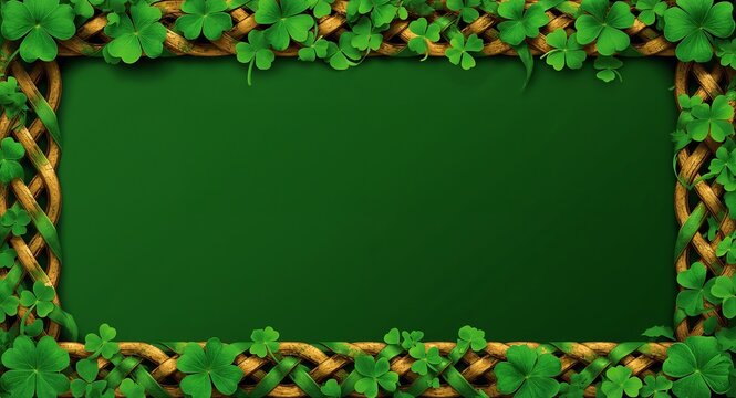 Celtic Knots and Shamrocks border frame with traditional copy space for St. Patrick Day, Intricate Celtic knots and vibrant shamrocks framing traditional space for St