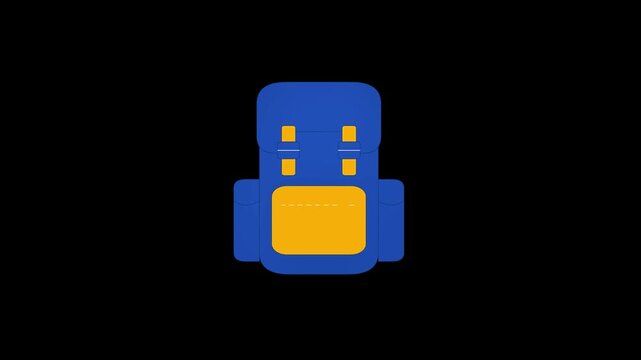 Blue and yellow hiking backpack icons on black background