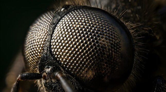 Extreme macro close-up of a housefly compound eye showing detailed texture
