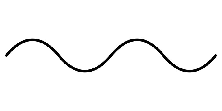 Single black wavy line icon, smooth sine wave symbol for graphic design elements isolated on transparent background