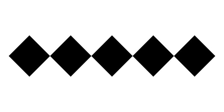 Row of five black diamond shapes connected at corners in a horizontal pattern isolated on transparent background