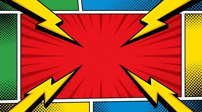 Dynamic Comic Book Action Background with Lightning Bolts