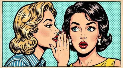 Pop Art Comic Illustration Two Women Whispering Secrets and Gossiping © Nahnuddin