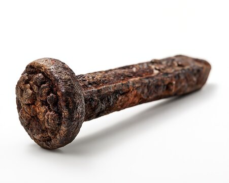 Rusty Metal Bolt with Rusty Head and Shank, Isolated on White Background