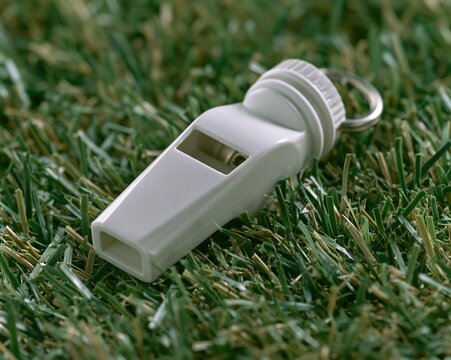 White Plastic Whistle on Green Grass