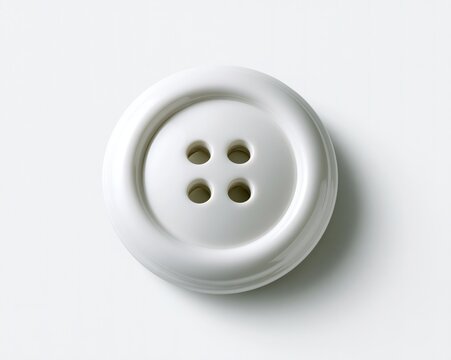 A pristine white button, showcasing its four evenly spaced holes against a stark white backdrop.