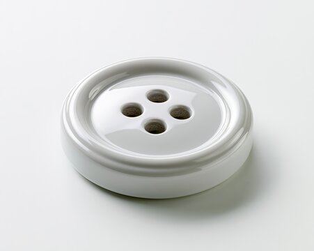 White button with three holes, smooth surface, no texture or pattern.
