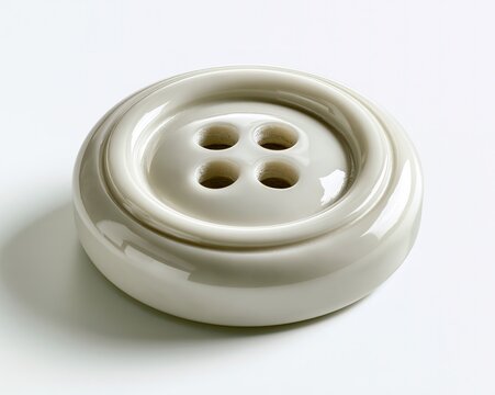 Close-up of a cream-colored button with four holes.