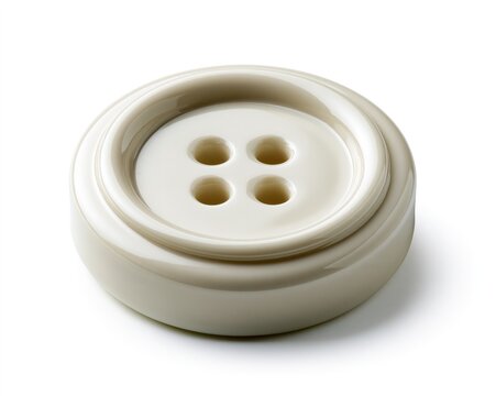 Close-up of a beige button with four holes.